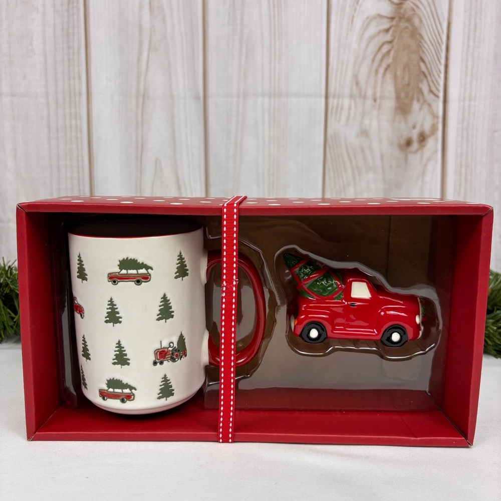 Spectrum Designz Festive Red Christmas Truck Mug and Holiday Ornament Gift Set